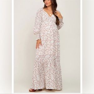 Ivory Floral Long Sleeve Maternity Maxi Dress